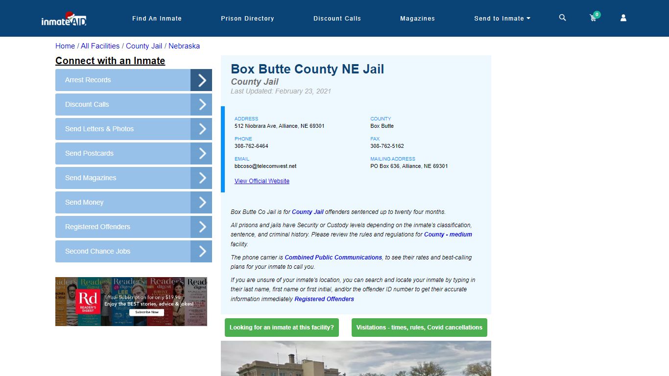Box Butte County NE Jail - Inmate Locator - Alliance, NE